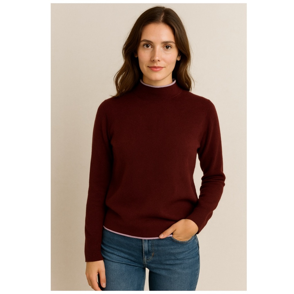 Anthropologie Lizzie Mock Neck Sweater XS | Burgundy Knit Pullover Cozy Fall
